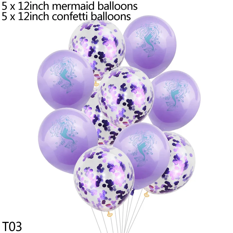 T03 10pcs Mermaid Balloons Multicolor Confetti Balloon latex 12inch Wedding Ballons Birthday Party Decoration Baby shower Supplies - Цвет: T03
