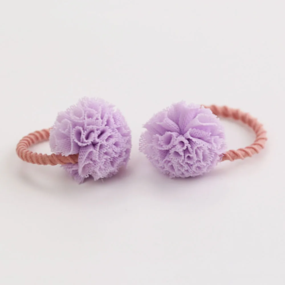 purple 2pcs 2/4 шт., милые резинки для волос с помпонами для маленьких девочек, детские резинки для волос, головные уборы для детей, аксессуары для волос, подарок - Цвет: purple 2pcs