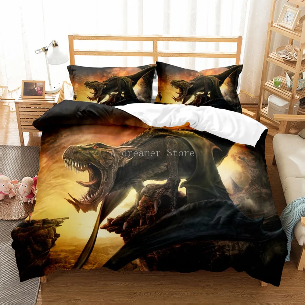 

Movie Dinosaur Bedding Set 3D Animal Bedspreads For Teen Boys Bed Set Tyrannosaurus Teeth Cartoon Duvet Cover Decor Bedclothes