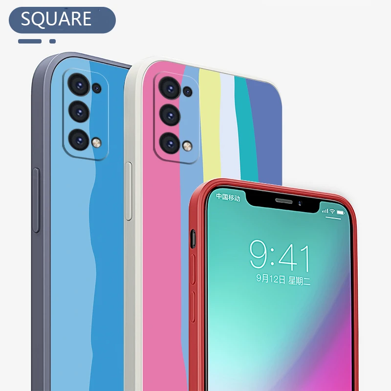 

Square Rainbow Soft Liquid Silicone Case For Samsung Galaxy A02S A32 A52 A72 A71 A51 A31 S21 Ultra S20 S10 S9 Plus Note 20 Cover