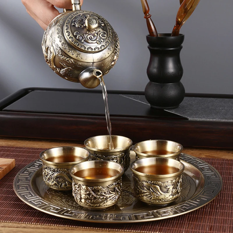 Antique Bronze Tea Set Set Simple Household Kung Fu Tea Set Chinese Gift Box High-end Tea Set Turkish Tea Pot  Arabic Tea Set