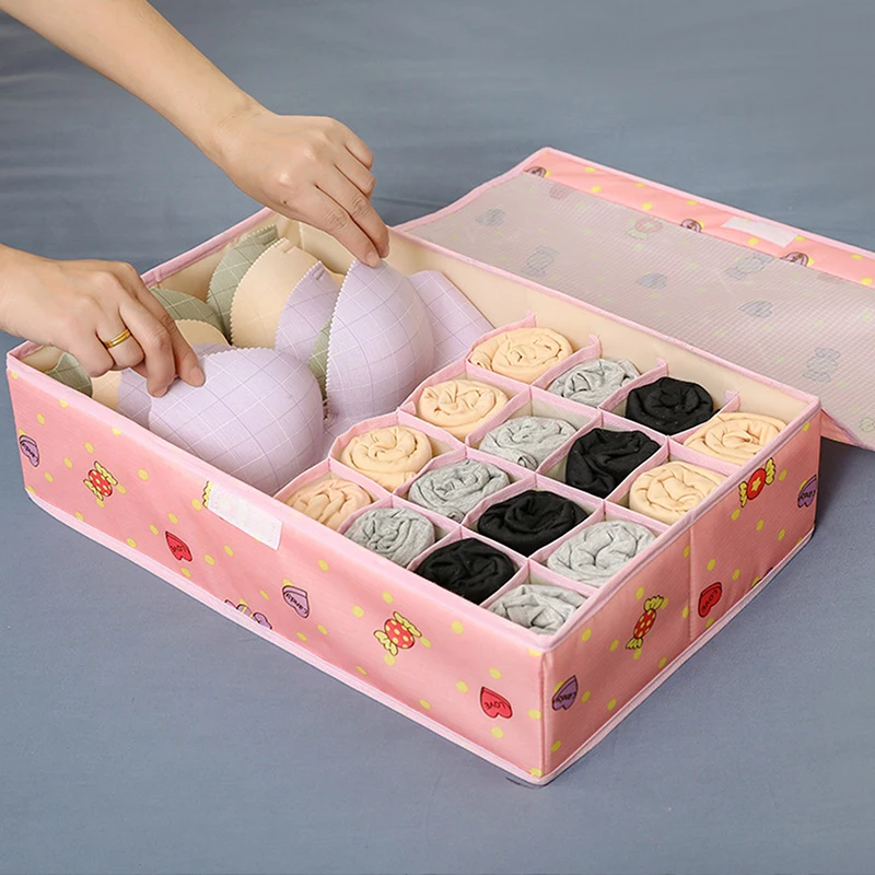 

Underwear Storage Box with Cover Multi-function Separate Drawer Closet Bra Socks Organizers Boxes Foldable Non-woven Box Closet