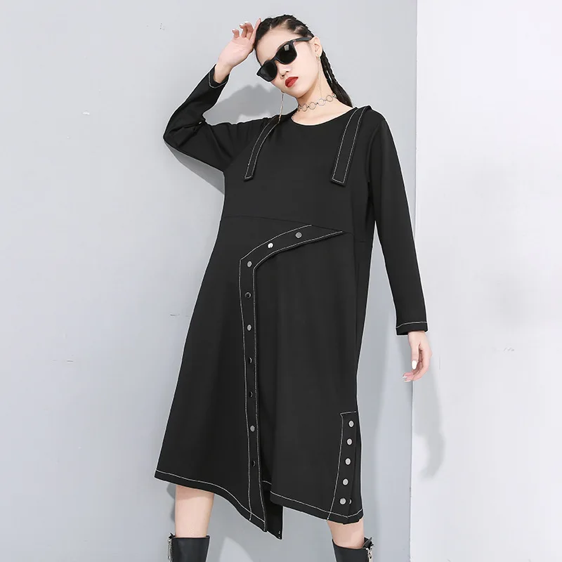 LANMREM платье пуловер с круглым вырезом и металлическим украшением женское средней