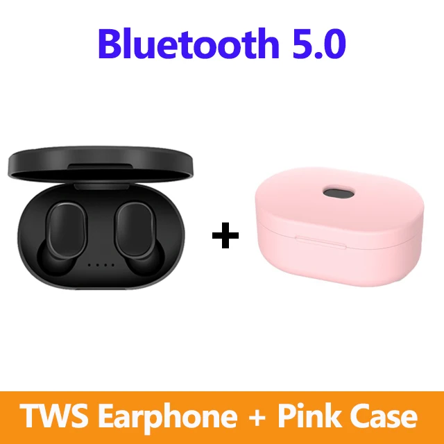 black and pink case Мини TWS Bluetooth 5,0 наушники для Xiaomi Redmi Airdots беспроводные наушники гарнитура с шумоподавлением микрофон для iPhone huawei samsung - Цвет: black and pink case