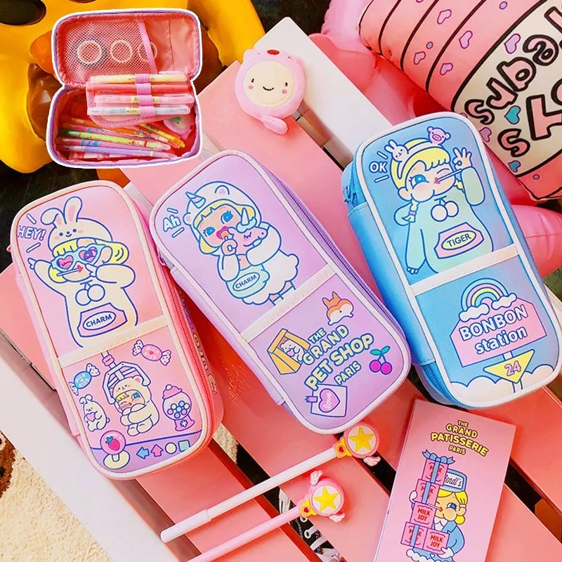 Милые Мультяшные пеналы для девочек школьные канцелярские принадлежности