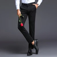 casual pants mens slim fit pants thin trousers business going to work pants elasticity mens suit pants straight cut black