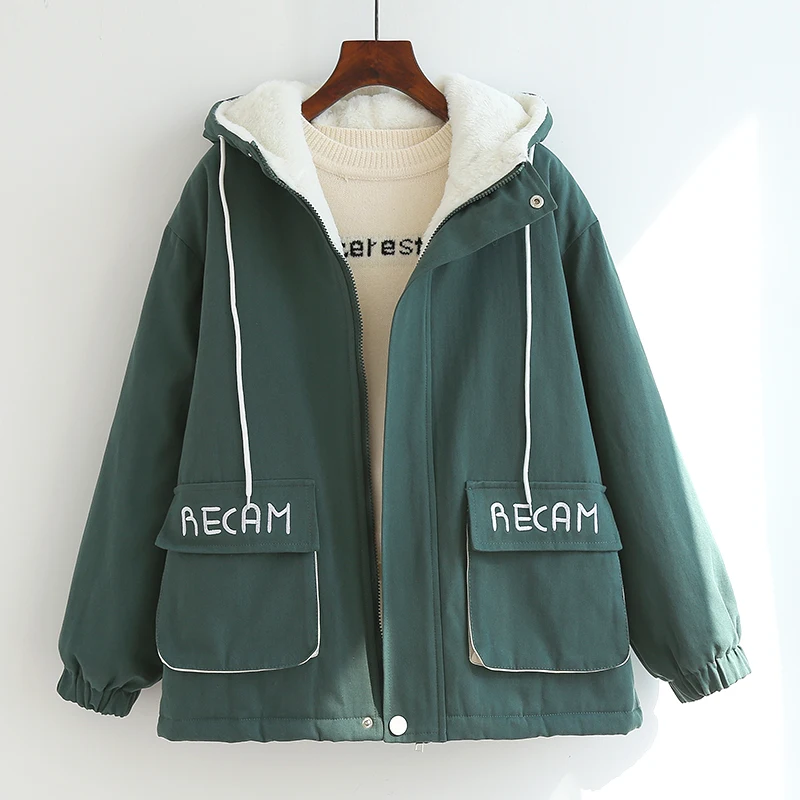Only Plus Women Winter Thick Coats Warm Fashion Loose Hooded Zipper Jackets Yellow Outwear Cotton Padded Coat | Женская одежда