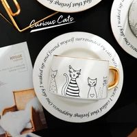 cute ceramic cat cup simple black and white cat coffee cup and saucer set creative home afternoon tea cup with spoon