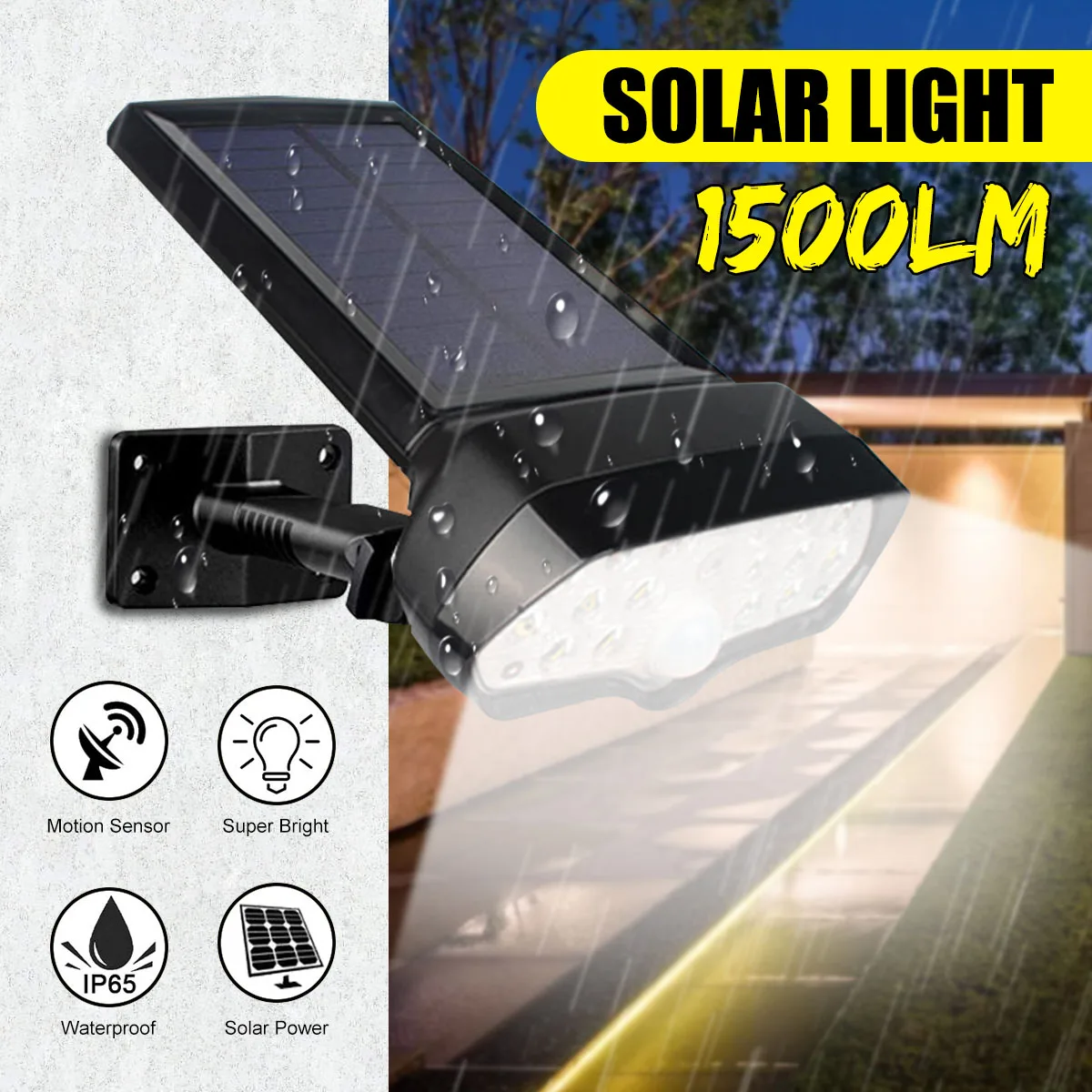 1500LM светодиодный светильник на солнечной батарее с датчиком движения Солнечная
