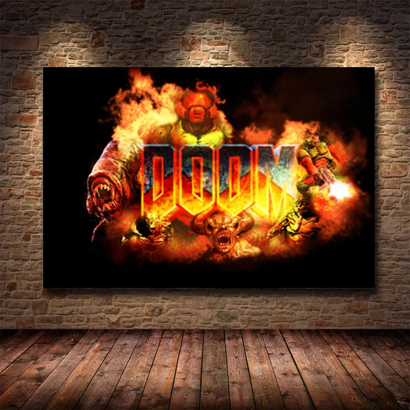 Постер игры DOOM Картина на холсте плакаты и принты Настенная картина для детской