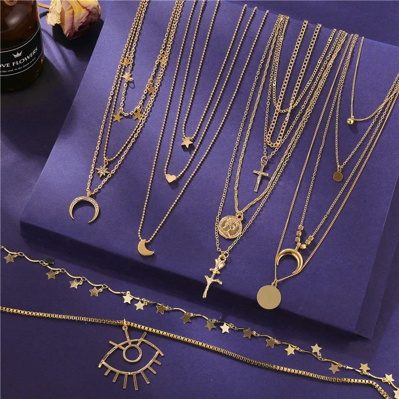 Ожерелье женское многослойное с подвеской-крестом модное Ювелирное Украшение