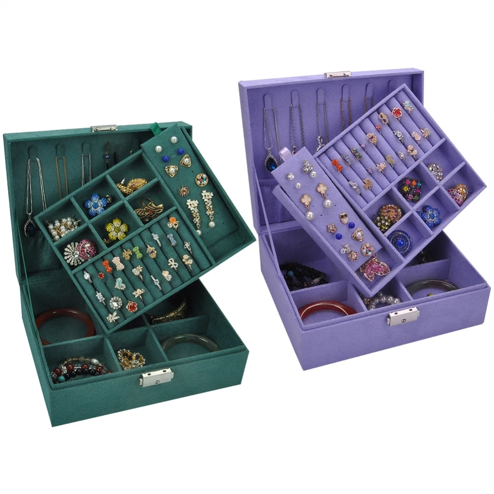 Органайзер для ювелирных изделий Дисплей коробка фланель 2 слоя Макияж