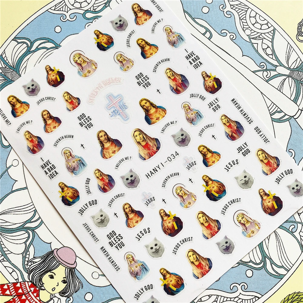 HANYI-034 HANYI-196 крест Христа Иисуса 3D наклейки для ногтей на клейкой основе декоративные элементы для украшения.