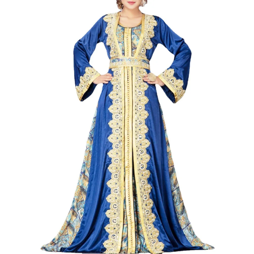 Дубай, турецкий мусульманский халат, новинка 2021, женское платье с принтом Среднего Востока, богемный стиль, марокканский кафтан с кисточкам...