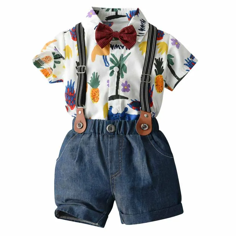 

Newborn Gentleman Suit Toddler Boys Clothing Set Kids Short Sleeve Bow Tie Shirt+Suspender Shorts Casual Summer Baby Boy Clothes