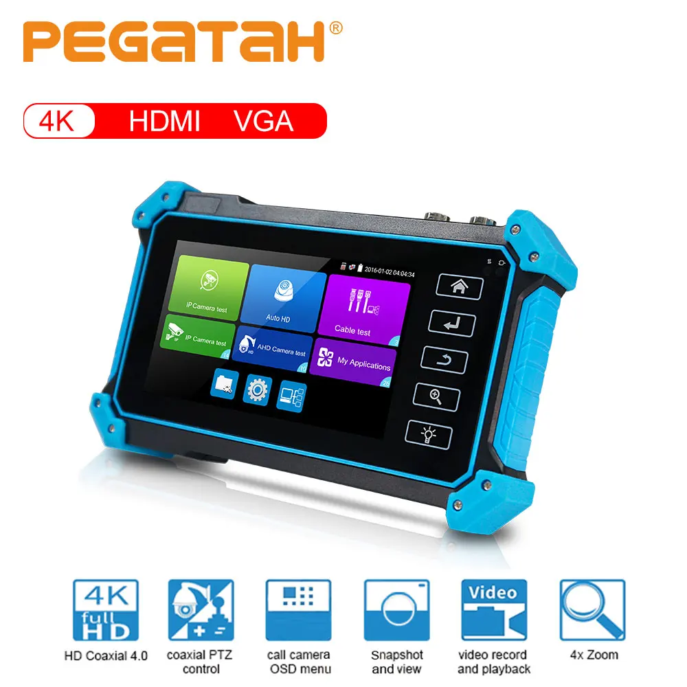 Pegatah 5 дюймовый IP CCTV тестер 4K мини монитор HDMI VGA IPC камера безопасности poe видео