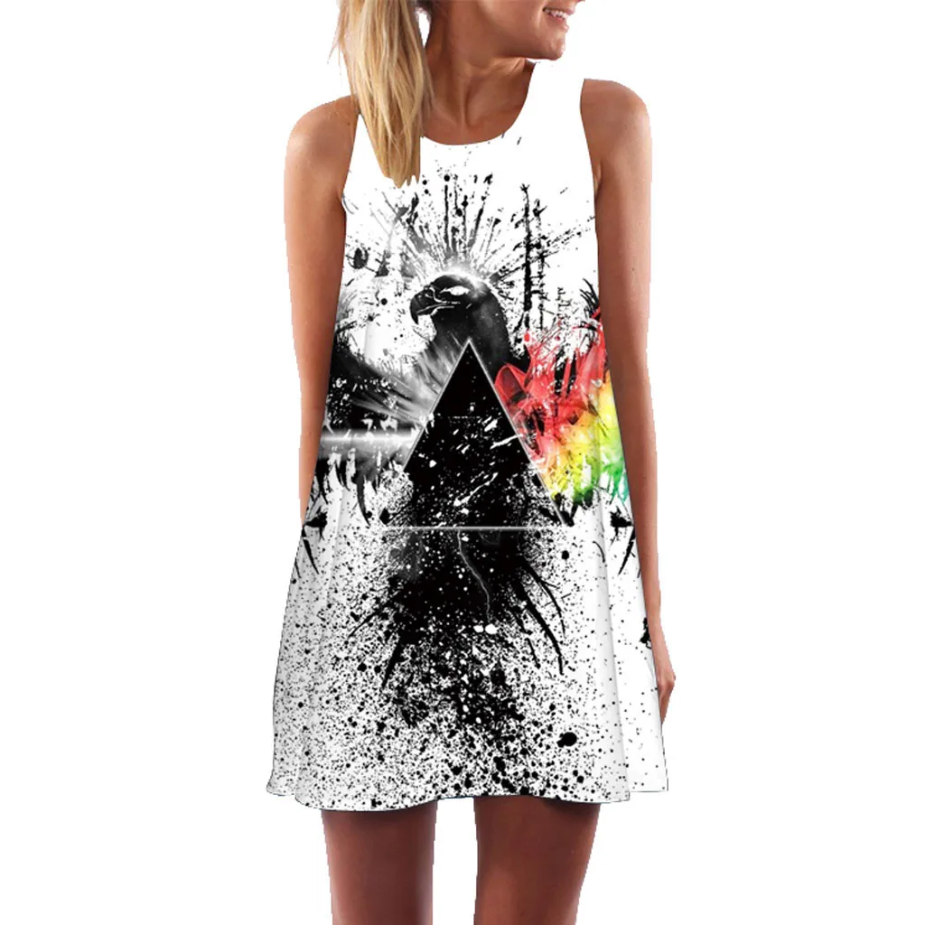 Женское винтажное мини-платье без рукавов свободное короткое платье на бретелях