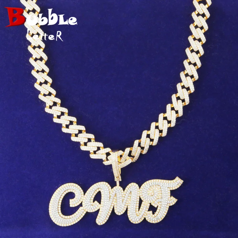 Bubble Letter Custom Name Necklaces for Men Personalized Pendants Iced Out Charms Zircon Hip Hop Rock Fashion Jewelry 2022 Trend