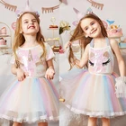 Блестками Единорог Платье для девочек 2021 летнее кружевное бальное платье Детская одежда Единорог вечерние платье принцессы костюм Для детей 38 лет