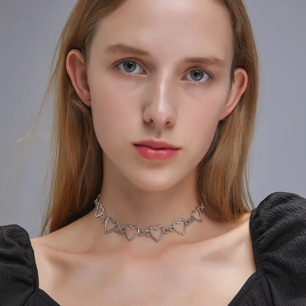 Женская цепочка на шею милое ажурное ожерелье-чокер с сердечками для женщин