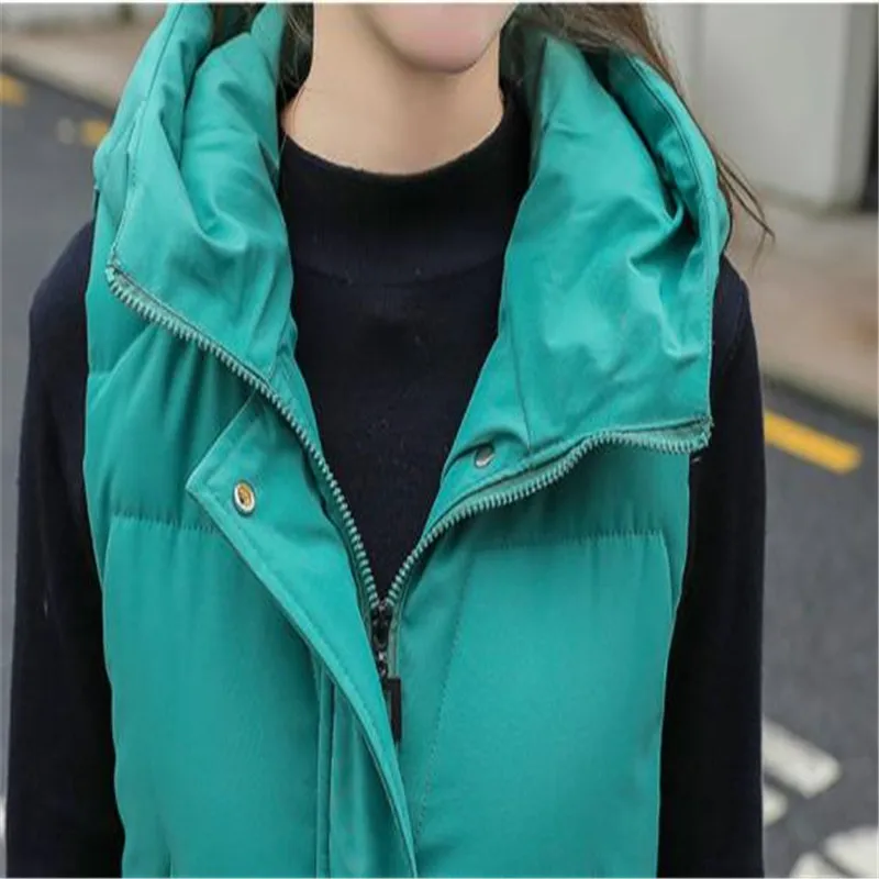 

High Quality 2019New Winter Women Long Vest Hooded Thick Female Down Cotton Waistcoat Large Pockets Zipper Office Lady Vest M051
