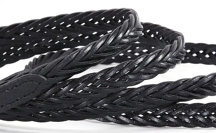 

Genuine Leather Belts For Jeans Thin Handmade Braid Cowhide Belt Coat Punk No Hole Gold Pin Buckle Cowskin Waistbands Woman Girl