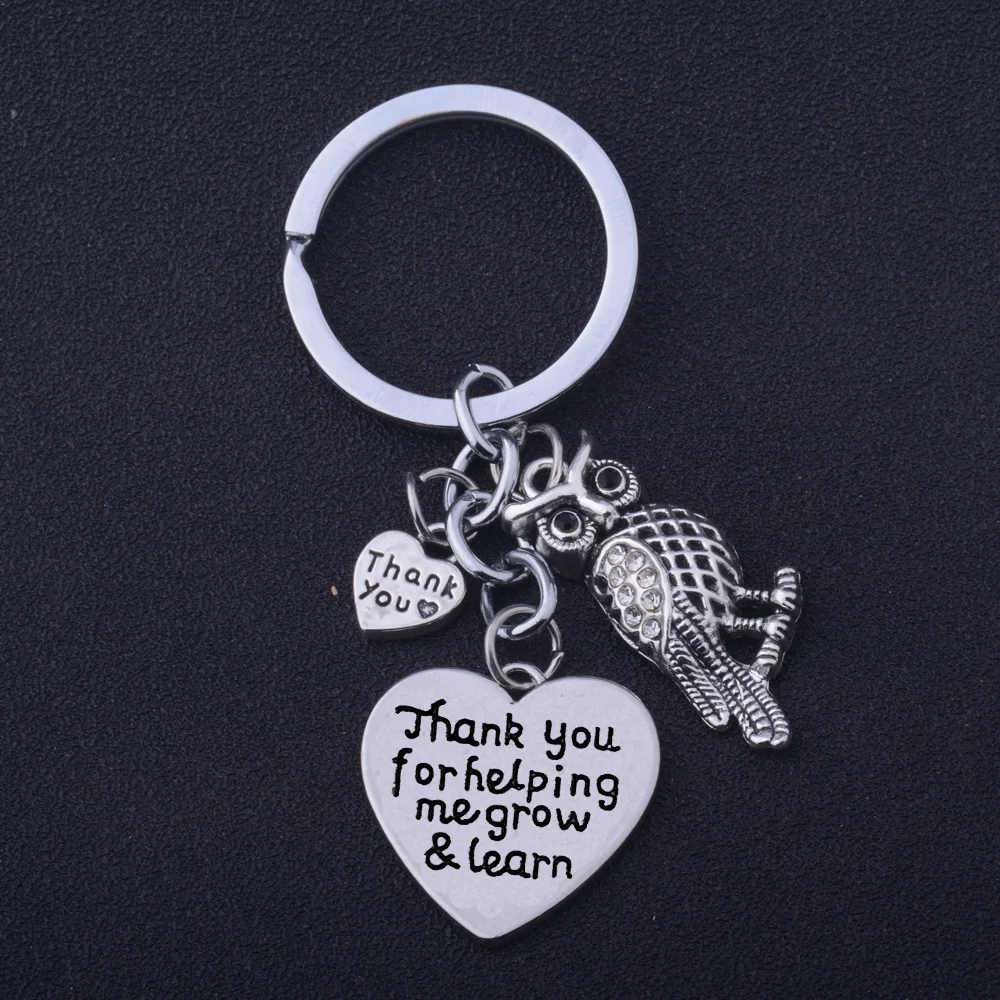 12PC Thank You For Helping Me Grow & Learn Keyrings Love Heart Charm Keychains Owl Pendant Teacher's Day Gifts Jewelry | Украшения и