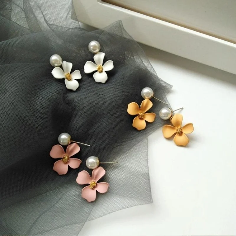 

Temperament Simple Sweet Candy Color Matte Small Flower Dangle Earrings for Women