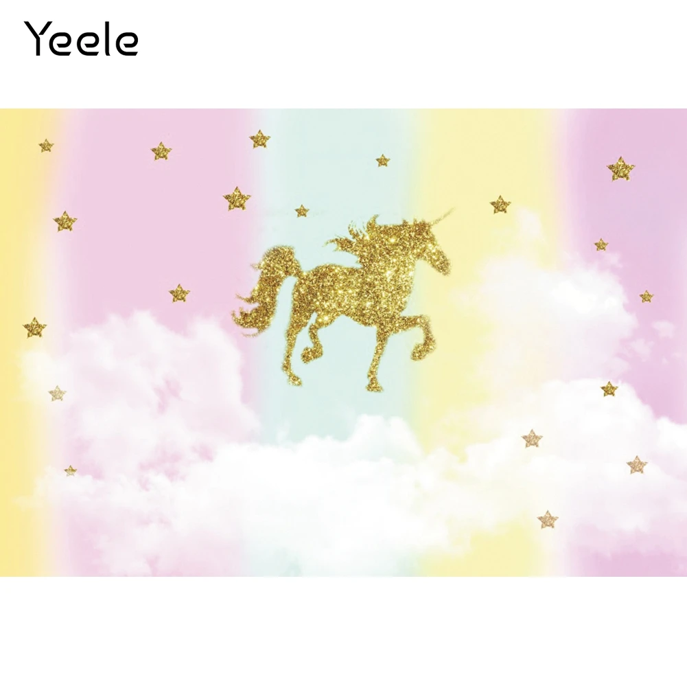 

Yeele Unicorn Rainbow Golden Star Light Bokeh Baby Birthday Photo Photography Background Photographic Backdrop For Photo Studio