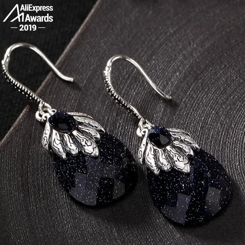 Женские серьги с искусственным сапфиром в Польше S925|Серьги-подвески| |