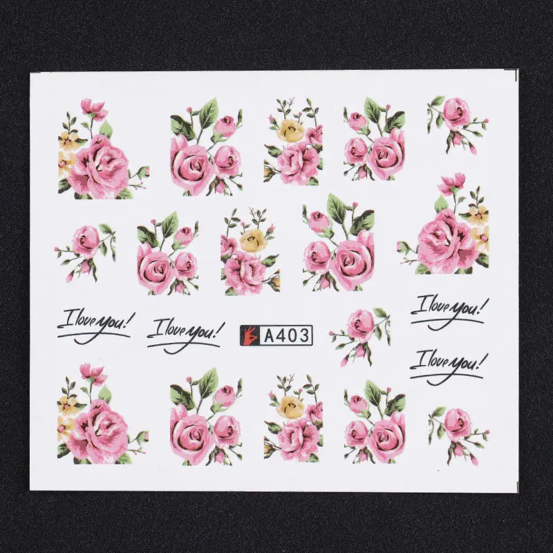 2 Pcs Nail Stickers Water Transfer Decals Pink Flower Design DIY Art Charm Decorations Tips Manicure Tools Accessories | Красота и