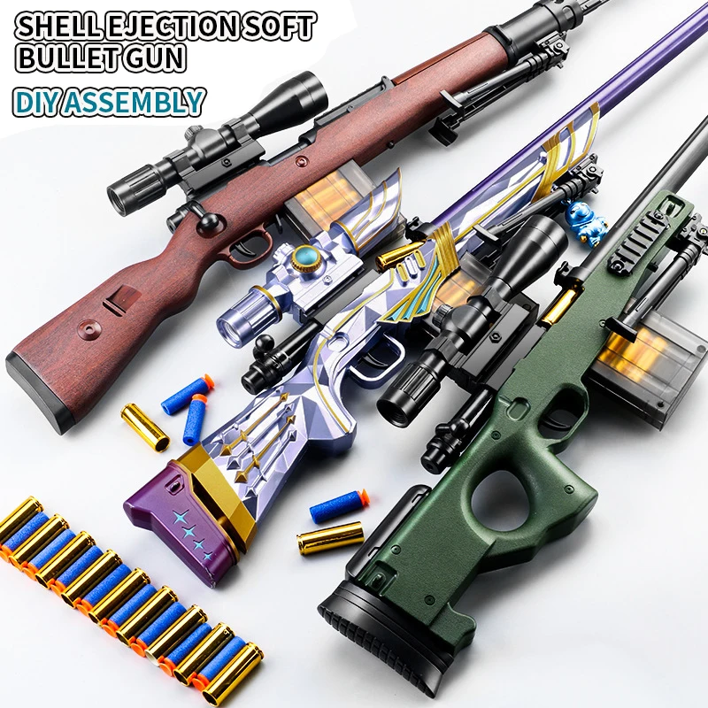 

AWM Soft Bullet Fake Gun DIY Assembly Simulation Toy Guns 98K Paintball Gun Toys For Boys AK47 Toy Gun For Outdoor Activities