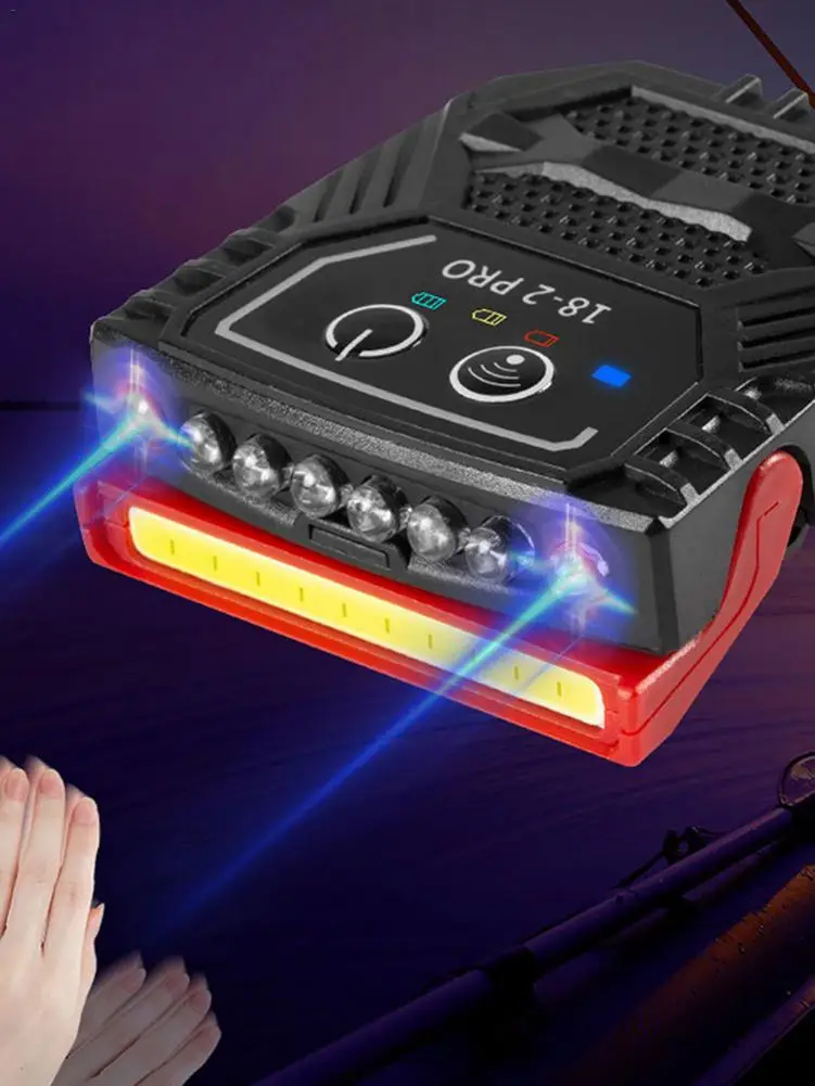 COB светодиодный индукционный головной убор с клипсой Фонарь для рыбалки