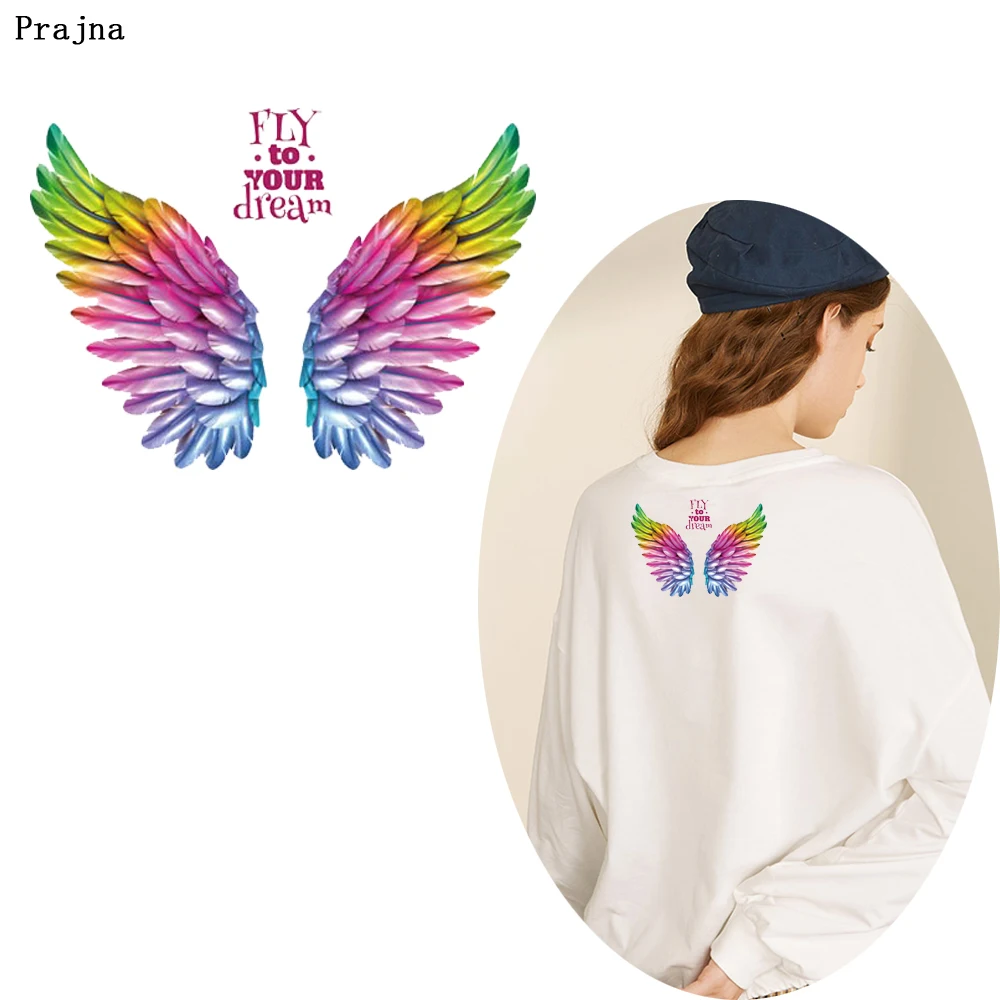 

Prajna Wing T-shirt Graffiti Lridescent Stripe Patches Iron-on Transfers For Clothing Thermal Stickers On Clothes Accessories