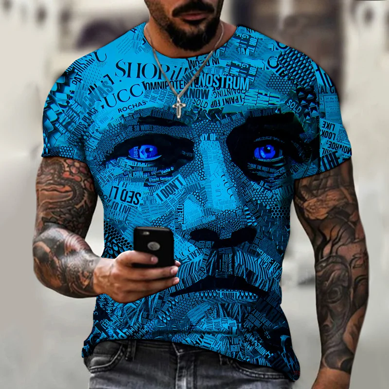 

2021 New Summer Casual Tops Vintage Warrior Avatar Print Oversize Men T-shirt Short Sleeve O-Neck Fashion Streetwear Men T Shirt