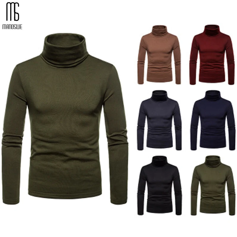 Manoswe Мужская теплая облегающая блузка с длинным рукавом Однотонный свитер