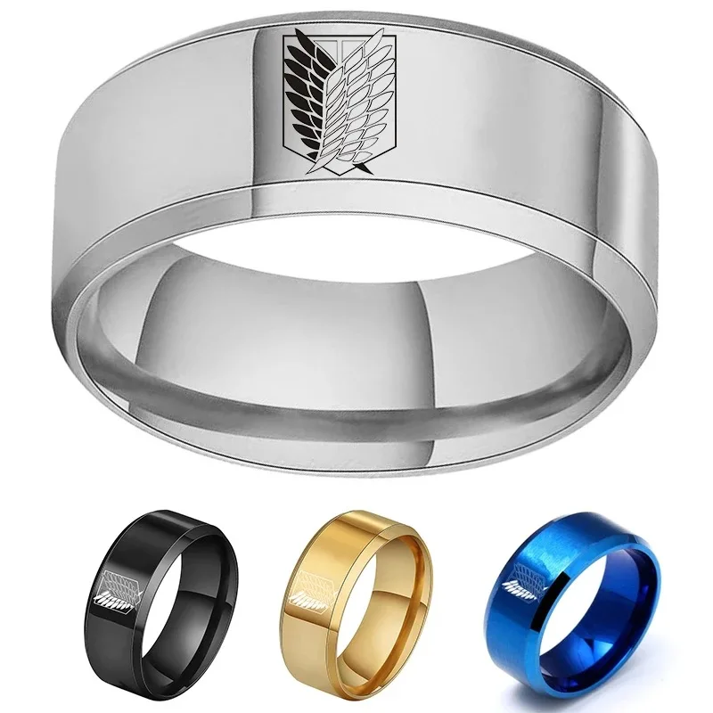 

5 colors Attack on Titan Black sliver Stainless Steel Ring Wings Of Liberty Flag Finger Rings For Men Women Jewelry Anime Fans