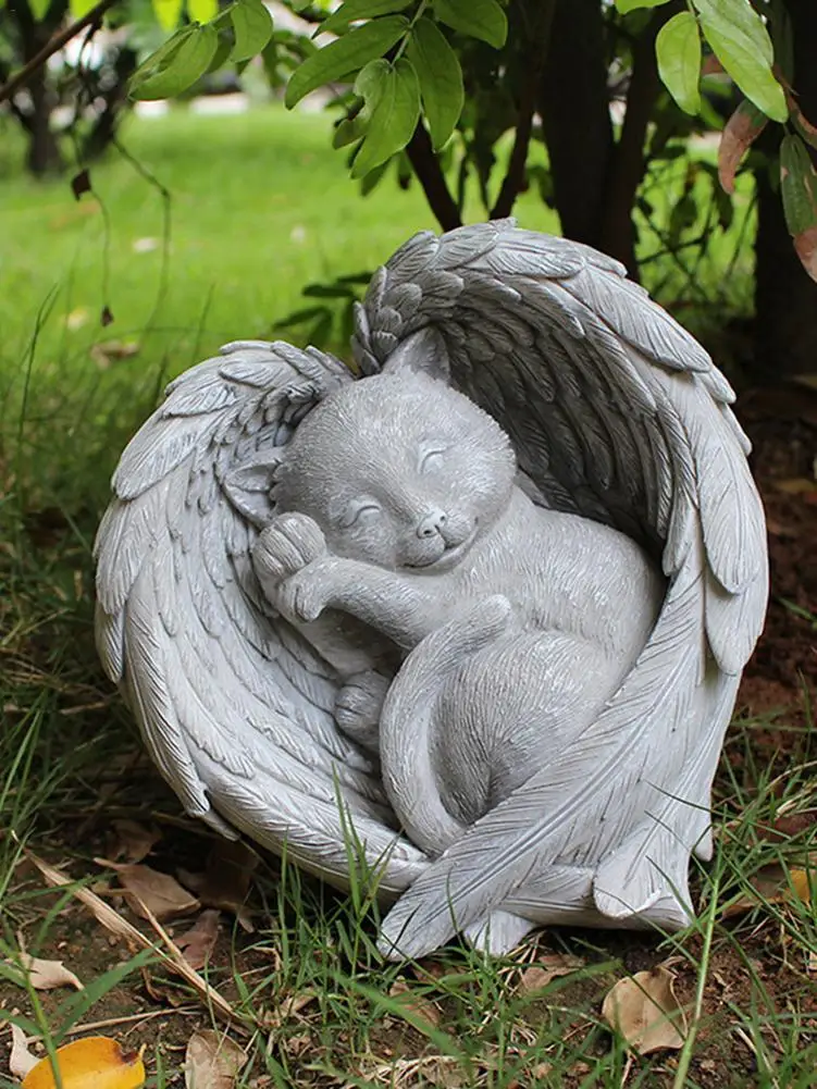 

Angel Cat Memorial Statue Resin Dog Sleeping In Angel Wing Decor Art Crafts Sculpture Ornaments Gifts Garden Home Decoration