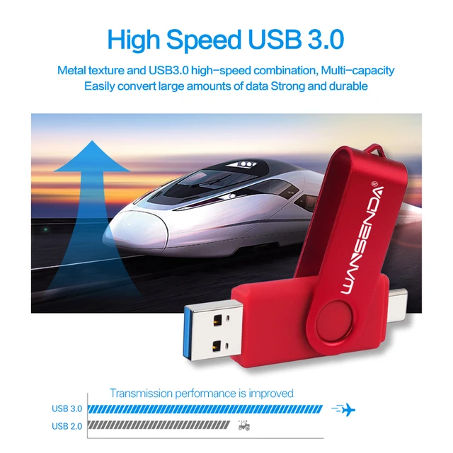 New WANSENDA USB 3.0 TYPE C USB Flash Drive OTG Pen Drive 512GB 256GB 128GB 64GB 32GB 16GB USB Stick 2 in 1 High Speed Pendrive 4