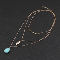 new trendy multilayer long turquoise stone feather pendant chain necklaces pendants choker necklace for women jewelry