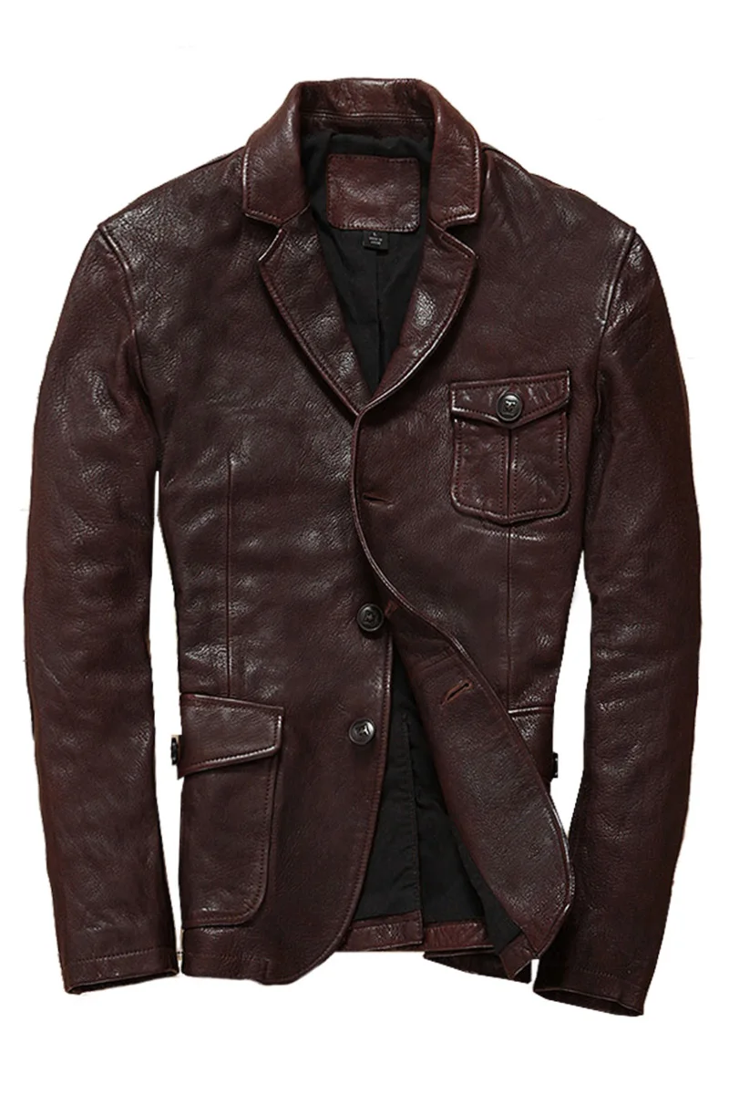 

Classic smart causal genuine suits Korean fashion Advanced sense goat leather jacket for men slim fit blazers male