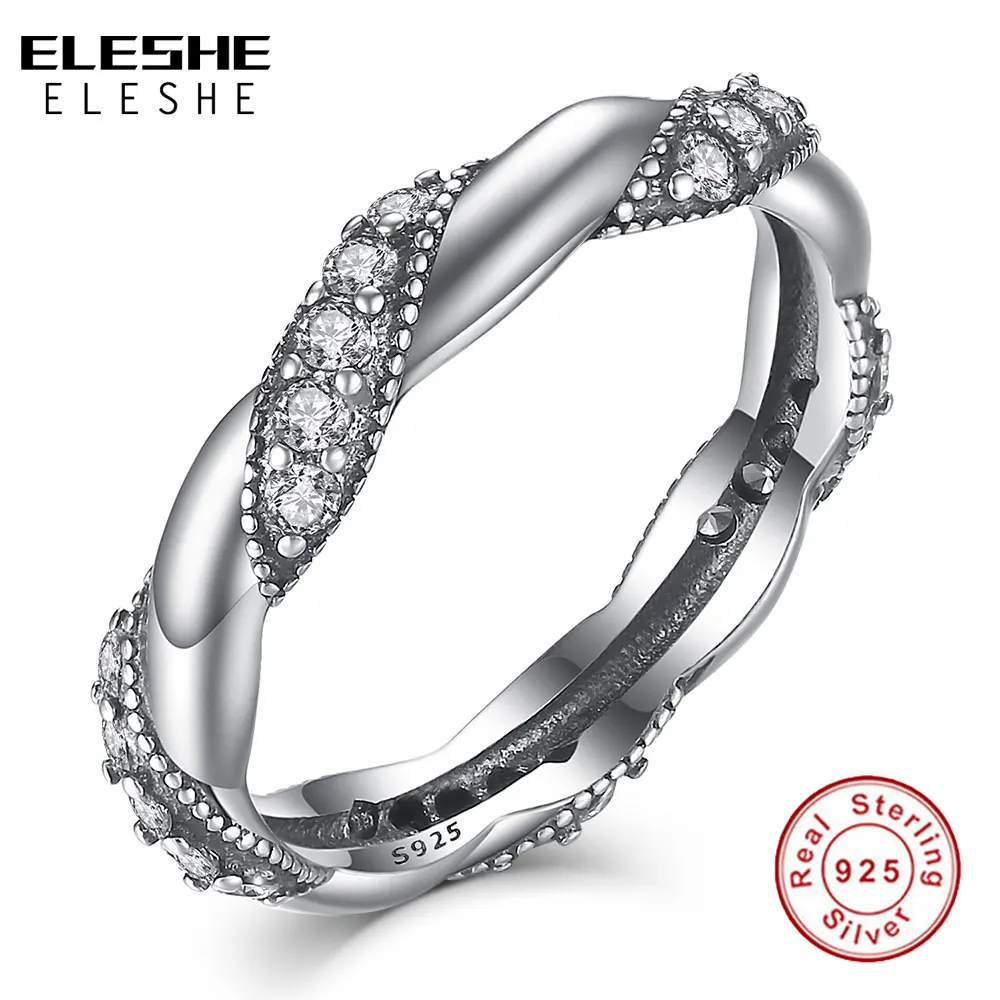 Уникальный 925 стерлингового серебра твист лента обруч волны с блестящими