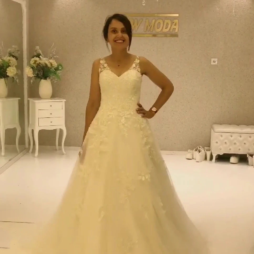 2020 турецкие свадебные платья женские трапециевидные Свадебные без рукавов с v