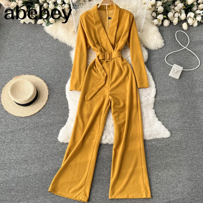 

Elegant Office Lady Rompers Women Fashion Korean Solid Straight Jumpsuits 2022 Spring Streetwear Casual Long Rompers