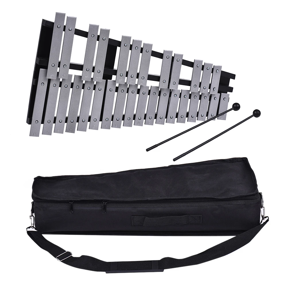 Foldable 30 Note Glockenspiel Xylophone Wooden Frame Aluminum Bars Educational Percussion Musical Instrument with Carrying Bag