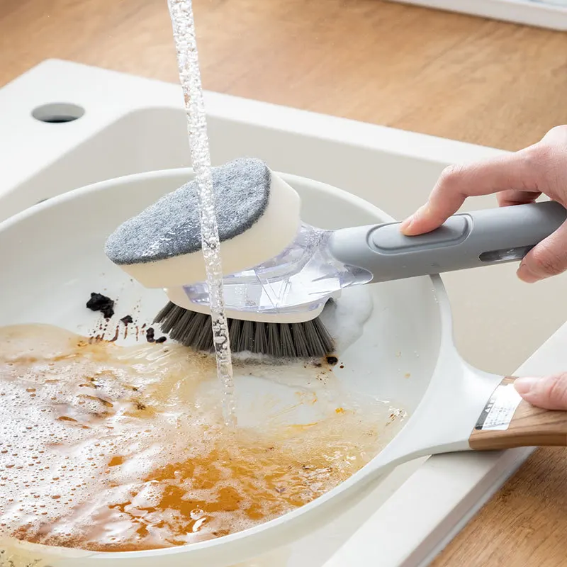 

Ручкой губка щетка для очистки Автоматический Дозатор жидкого мыла Кухня Чистящая щетка Скраб нажатия двойной бортовой бак стиральной маш...