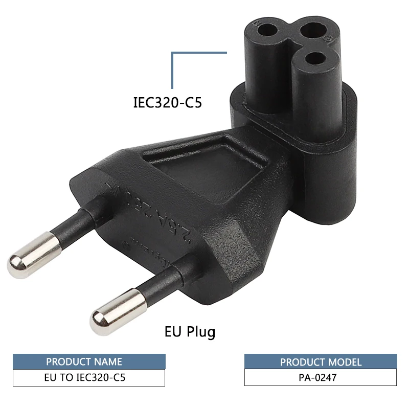 FFYY 2 Pin ЕС папа Iec 320 C5 Женский адаптер переменного тока 2.5A предохранитель