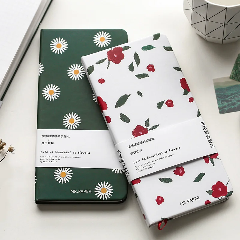 

2021 New Creative Hardcover Daisy Printing Hand Ledger Cherry Blossom Travel Portable Hard Shell Simple Notepad Notebook