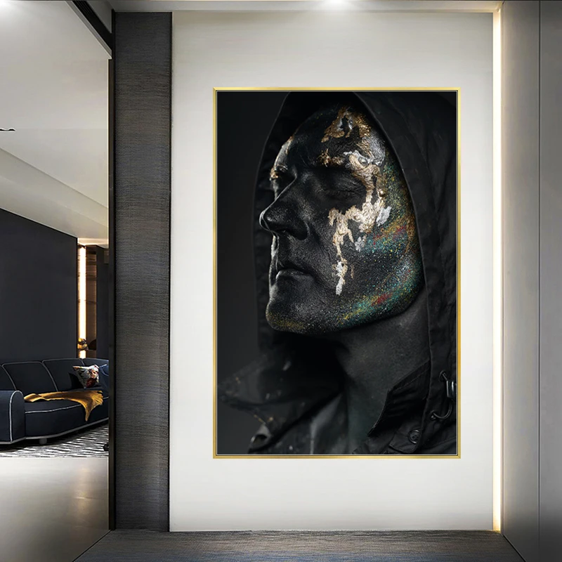 

Art Print Posters African Black and Silver Man Canvas Painting Wall Art Pictures for Living Room Home Decoration Unframed