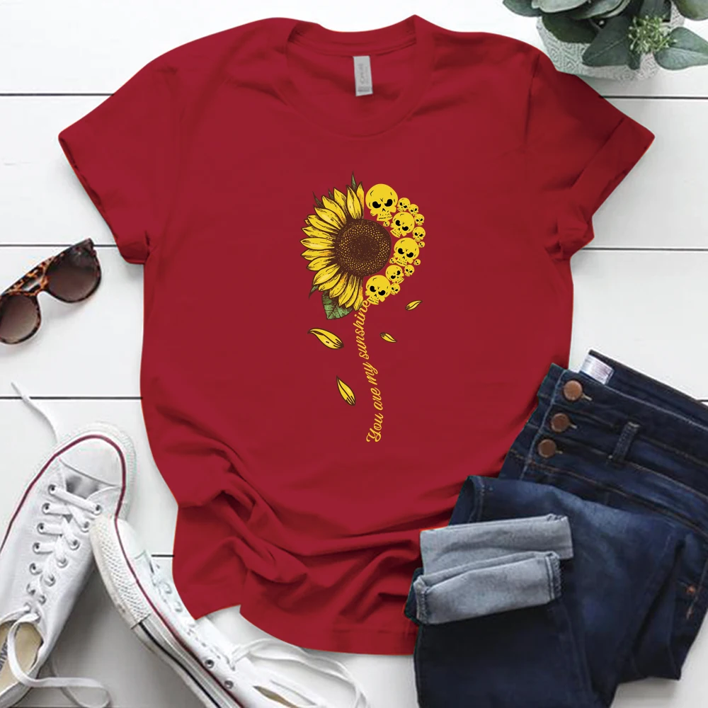 

Женская футболка с принтом «You Are My Sunshine» и принтом «Подсолнух»; Подарок на Хеллоуин; Летняя одежда; Повседневные топы; Ropa De Mujer